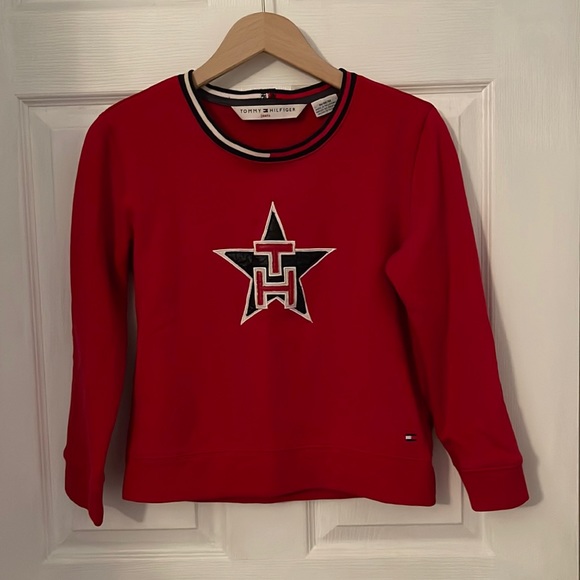 Tommy Hilfiger. Red and blue. Long sleeve crew. Size M - Picture 1 of 5